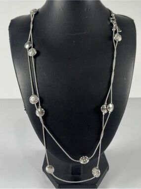 JLo Brand Hallmarked Silver Station Necklace with Crystal Covered Disks